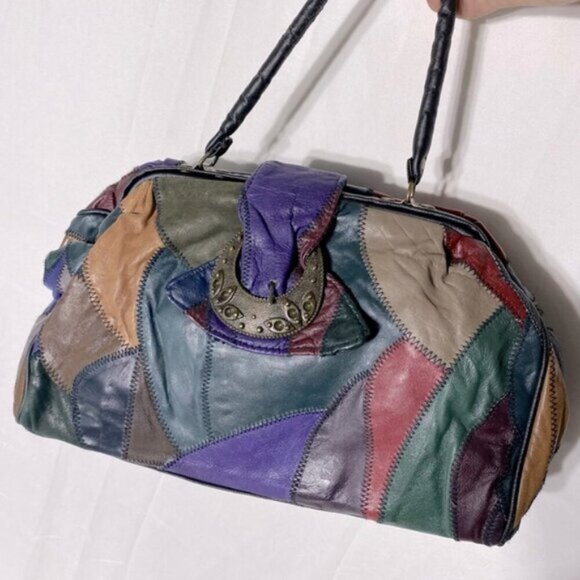 Vintage 90’s Multicolour Patchwork Leather Handbag Purse - Picture 15 of 15